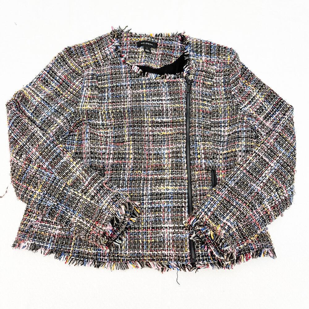 Halogen Motorcycle Jacket Fringe Trimmed Colorful Woven Blazer Size 1